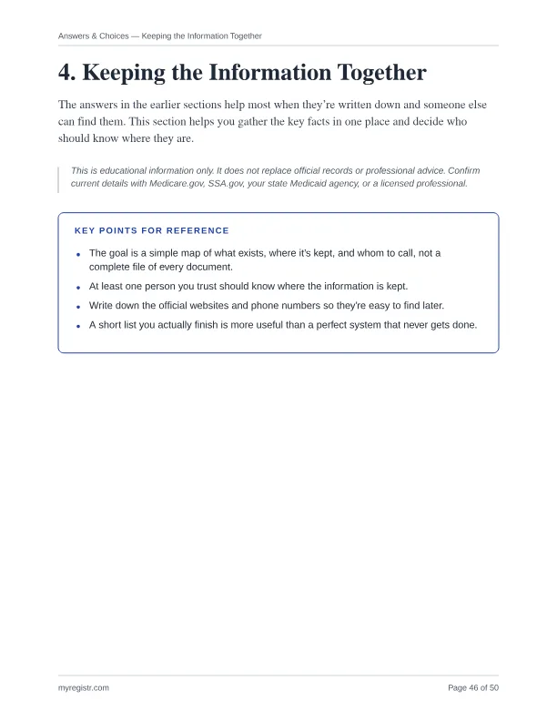 Keeping the Information Together section page